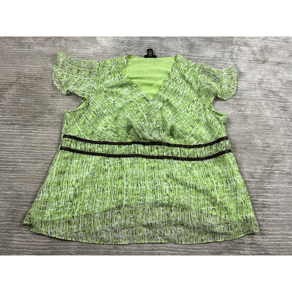 Lane Bryant Blouse Womens 26/28 Green Abstract Babydoll Flutter Empire Top